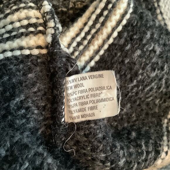 Ellen Classic Knits Gray Wool Blend Striped Toggle Cardigan Sweater Large - Picture 5 of 6